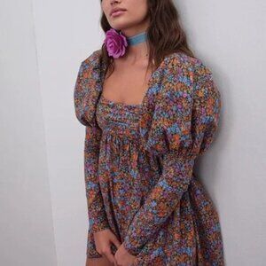 NWT For Love and Lemons Brittany Floral Babydoll Mini Dress in Multi XXL $230